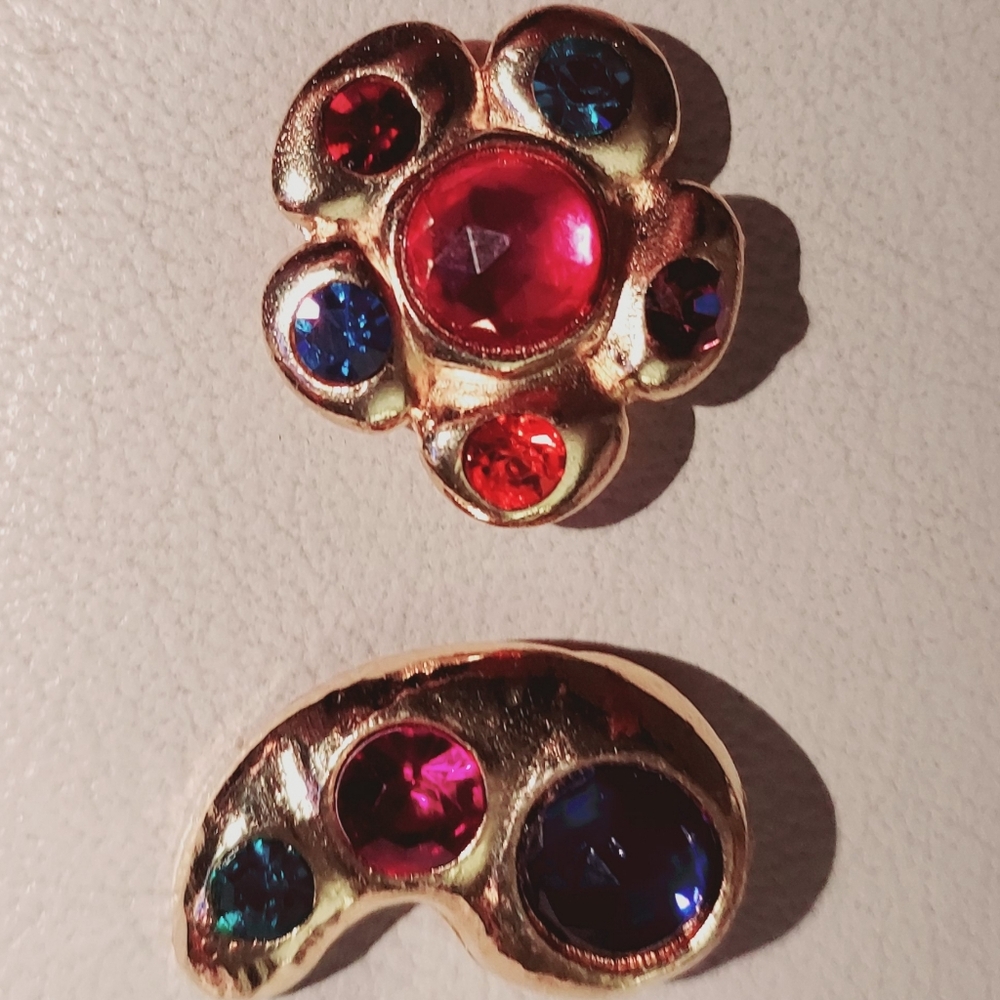 Elegant Gold and Multicolor Gemstone Scarf Pins ANTIQUE